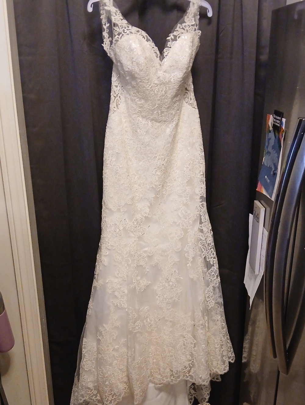 Mori Lee Ivory Lace Wedding Dress with Sheer Straps